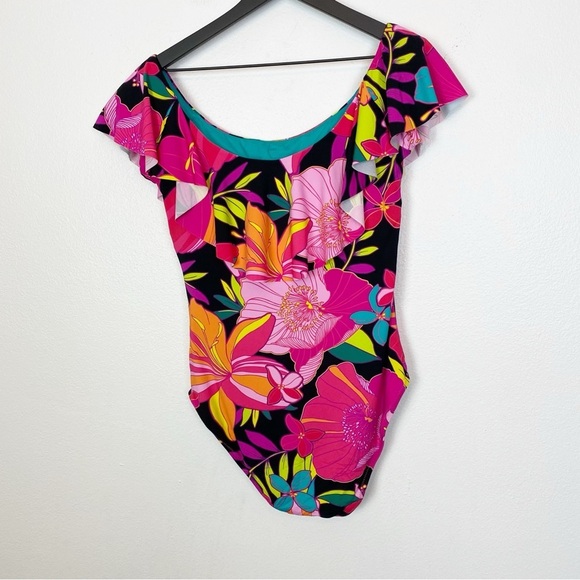Trina Turk Solar Floral Off The Shoulder Ruffle One Piece Swimsuit - Picture 3 of 4